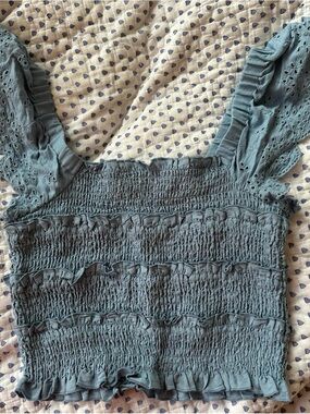 Smocked Ruffle Crop Top - Dusty Teal